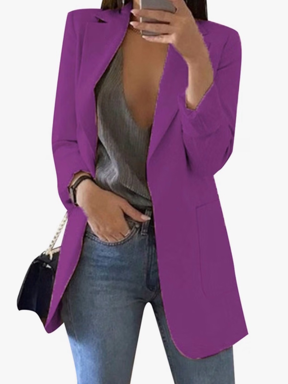 Women's Purple Long Blazer Jacket